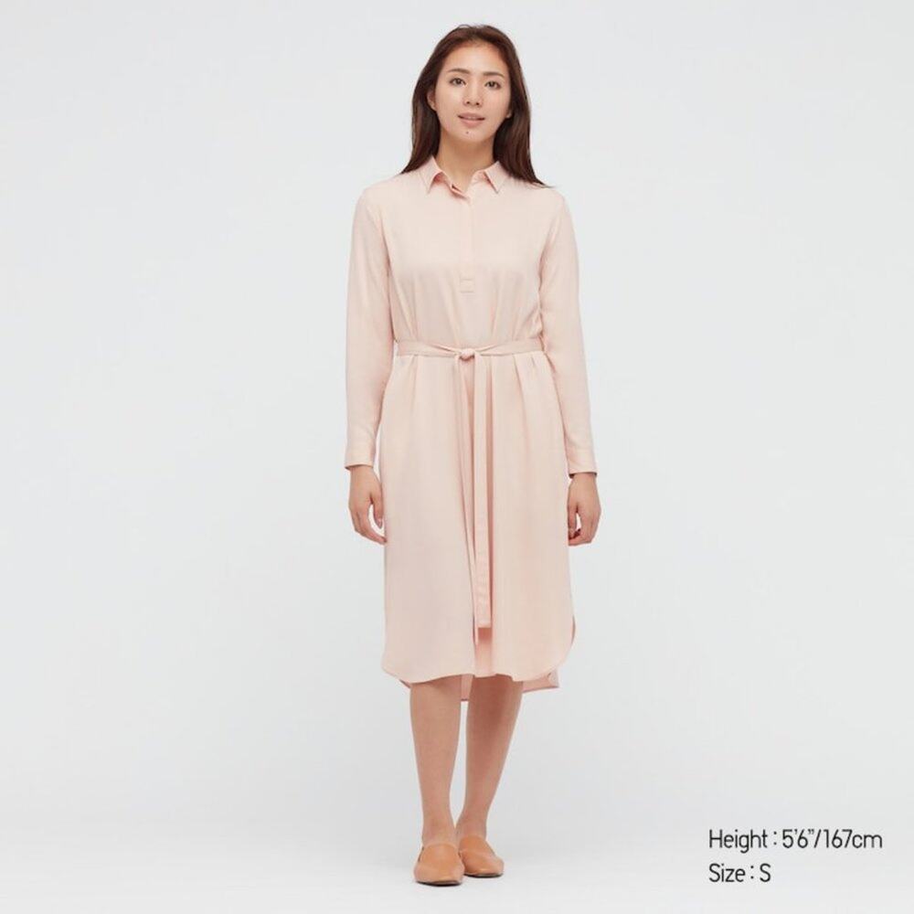 Uniqlo Pink Rayon Long-Sleeve Shirt Dress - Picture 5 of 16